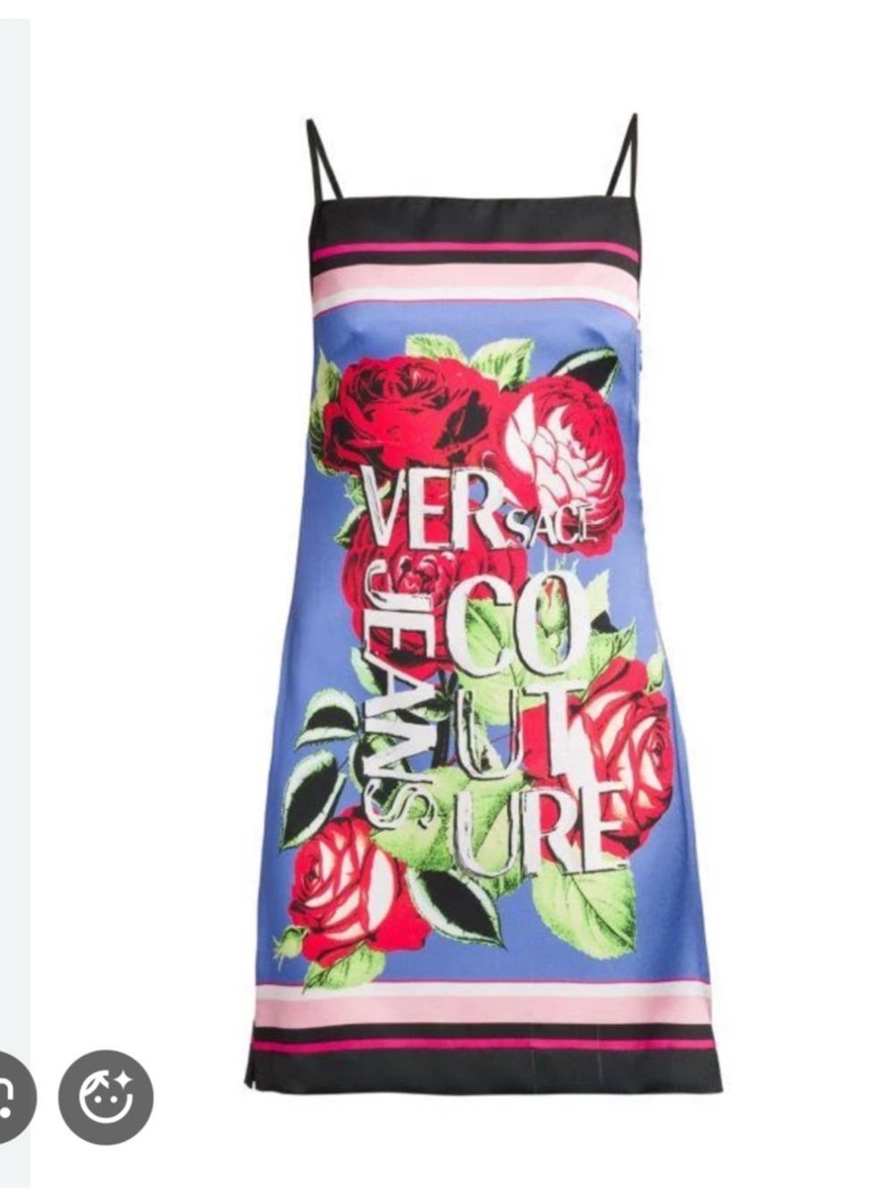 Versace Blue Rose Logo Slip Mini Dress